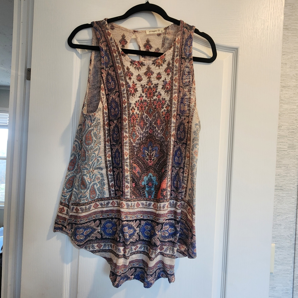 Ginger G Multicolor Paisley Sleeveless Blouse Size L Euc